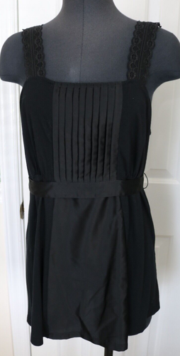 Women's Junior's Camisole Tank Top Black Lace Straps Belt Pleats Size L Merona - Picture 2 of 18