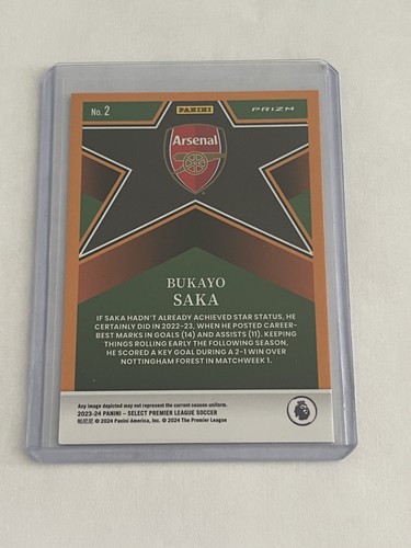Bukayo Saka 2023-24 Panini Select Stars Silver Prizm Arsenal Card #2 - Picture 2 of 2