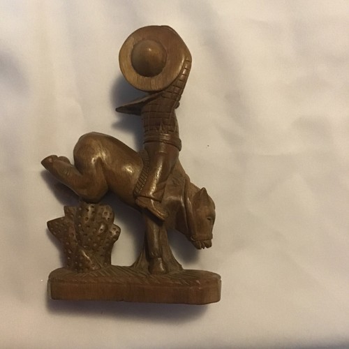 Vintage Wooden Cowboy & Bull Hand Carved Folk Art Statue - Picture 2 of 4