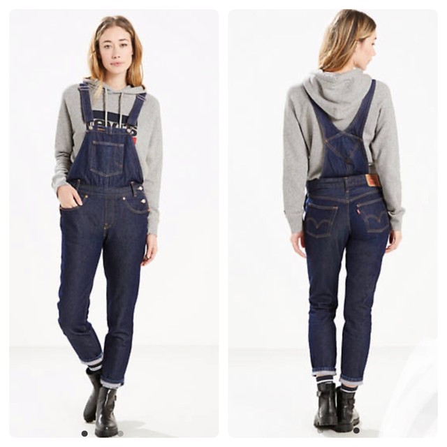 Levis Womens Denim Dungaree Overalls Tapered Leg Relaxed Fit Medium Dark Wash | eBay