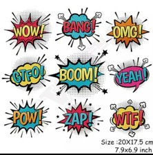 Action Speach Bubbles Iron On DTF Transfers Stickers Patches Kids Clothes Design