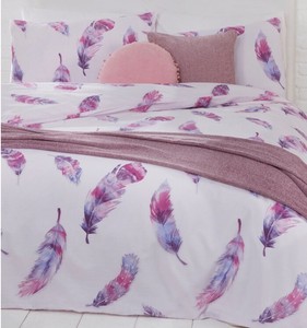 Purple Pink White Feathers Double Duvet Set New Cotton Rich S Image Is Loading Purple Pink White Feathers Double Duvet Set New