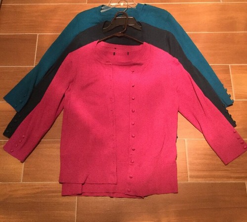 SET OF 3 WOMENS MEDIUM BUTTON DOWN CARDIGANS/SLEEVELESS SHIRTS PINK TEAL GREEN - Picture 1 of 12