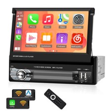 7" Single 1DIN Flip Out Car Stereo Wireless Apple Carplay Android Auto BT Radio