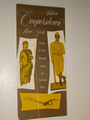 Vintage Cooperstown, NY travel brochure map Village of Great Museums Baseball 