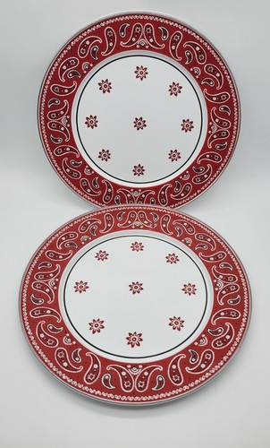 Golden Rabbit Enamelware Red Bandana Yellowstone Rodeo 12.5" Charger Plate Set 2 - Picture 2 of 7
