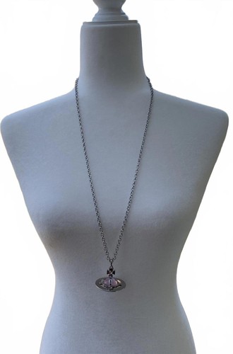 Vivienne Westwood Necklace Large Orb Silver Pink Chrystal Pendent Drawstring - Picture 6 of 7
