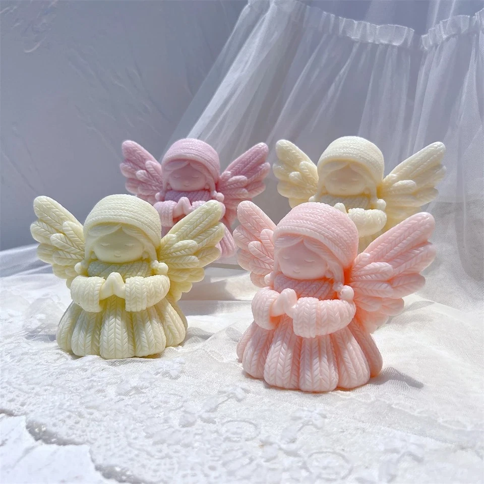 Molde de silicona de yeso para rezar bebé ángel cera de soja resina decoración casera molde artesanal Foto 2 de 4