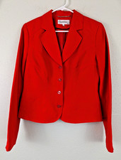 Calvin Klein sz 8 Linen Blend Blazer Jacket lined red buttons long sleeves 0062
