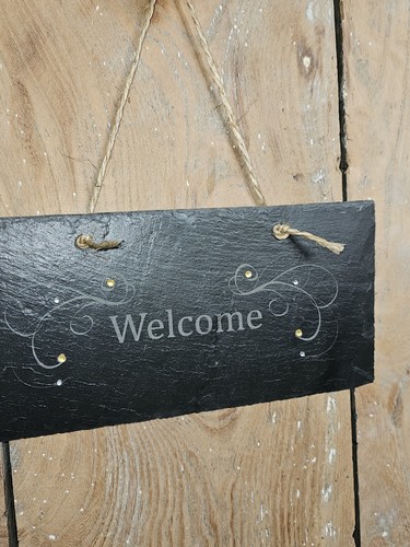 Slate Welcome Sign With yellow And clear Gem Detail - Picture 2 of 8