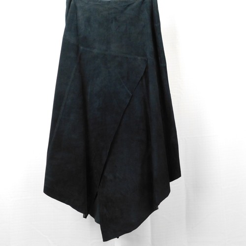 Randolph Duke The Look Asymmetric Patchwork Suede Leather Skirt 10, Black #4325 - Picture 3 of 7