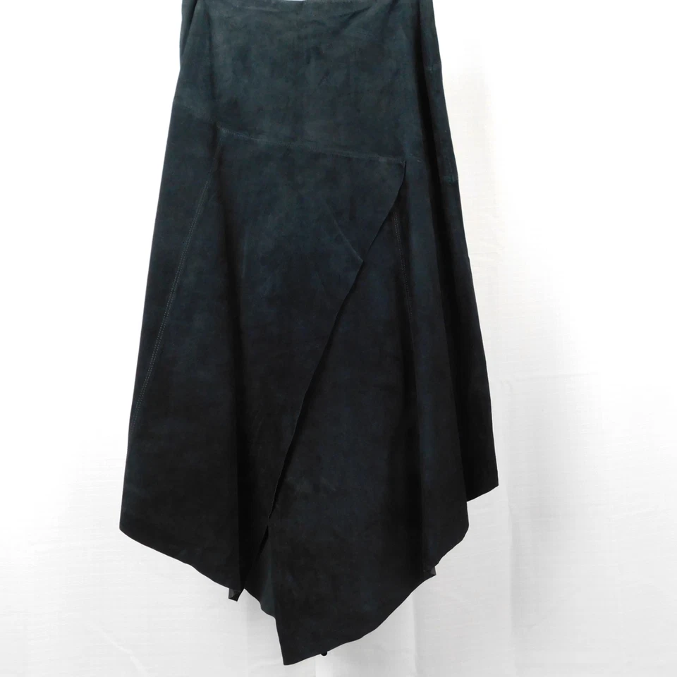 Falda de cuero de gamuza con retazos asimétricos Randolph Duke The Look 10, negra #4325 Foto 3 de 4