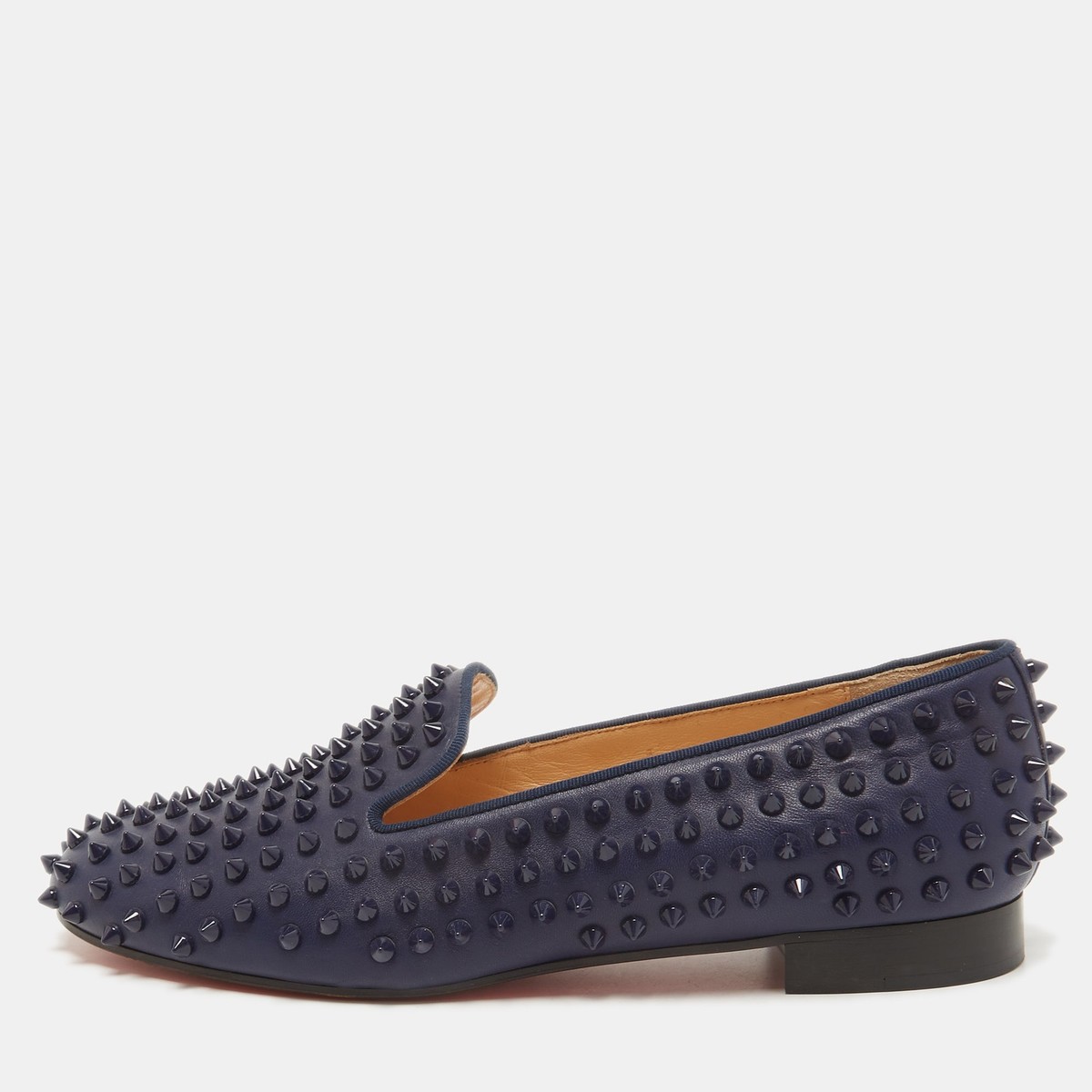 Christian Louboutin Navy Blue Leather Dandelion Spike Slip