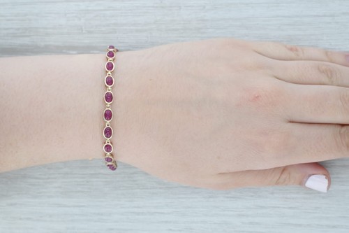 Ruby Oval Cabochon Tennis Bracelet 14k Yellow Gold 6.75" 5.2mm - Picture 8 of 9