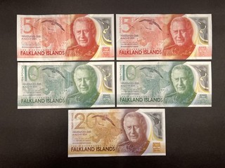 Falkland Islands Pounds "Charles III" Banknote Set (5) LOT: 2308 013