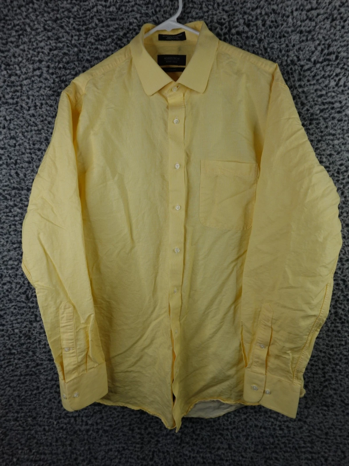 Nordstrom Shirt Mens 17 34-35 Mustard Cotton Linen Button Down Collar Classic
