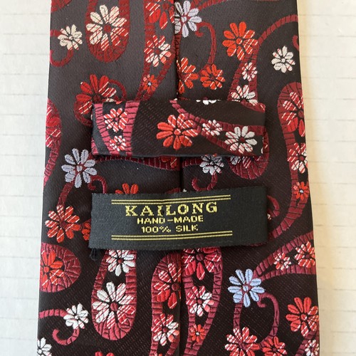 Corbata Kai Larga Para Hombre Seda Hecha a Mano Clásica Borgoña Coloridas Florales Paisley - Imagen 4 de 8
