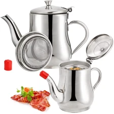 ZOOFOX 2 Pack Bacon Grease Container with Mesh Strainer, 27oz 22oz Stainless ...