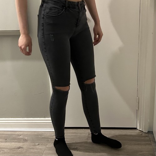 Topshop Washed Black Ripped Knee Skinny Denim Jeans Size 6 RRP £32 - Picture 2 of 8