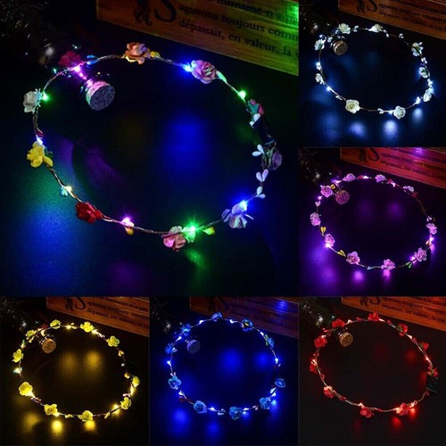 5/12/24X LED Leucht Blume Floral Haarband Stirnband Girlande Weihnachten Hochzeit - Bild 12 von 27