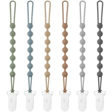 Eascrozn 6 Pack Silicone Pacifier Clip with One-Piece Design for Baby Boys and