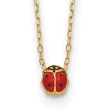 14k Yellow Gold Polished Enameled Small Ladybug Necklace 16.5" 0.62gm