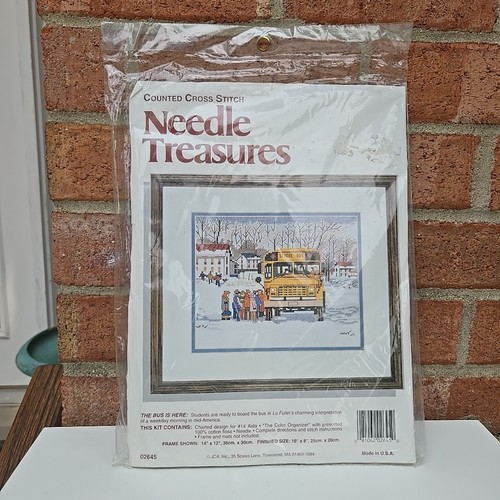 Vintage Needle Treasures School Bus Counted Cross Stitch Lu Fuller 02645 USA New - Picture 2 of 6