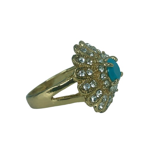 Goldfarben Metall Blau Strass Statement Cocktail Ring Modeschmuck Größe 8 - Bild 5 von 7