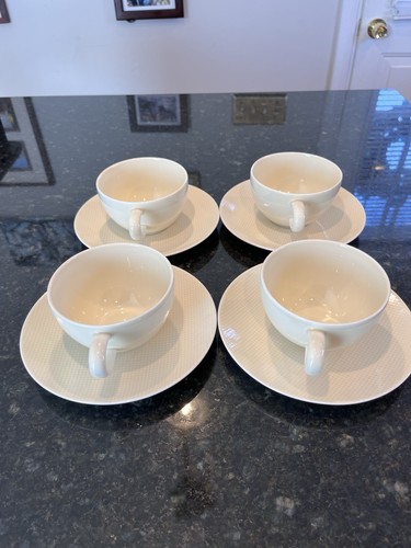 (4) Crate and Barrel Cup & Saucer Sets Nikko Reflection Japan Ecru Pale Yellow - Picture 11 of 13