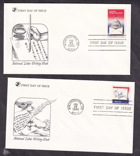 1980 Scott 1809-10 Letter Writing Reader's Digest cachet FDC first day covers