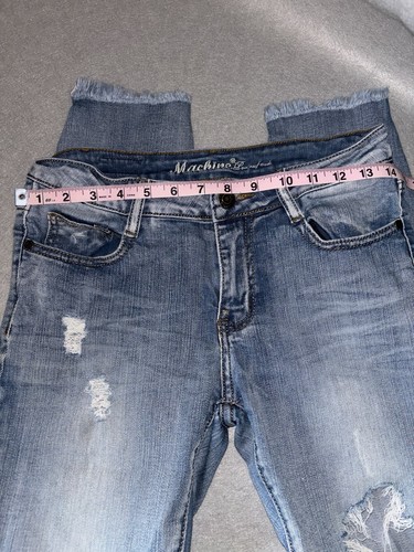 Machine Skinny Jeans Damen 28 Blumen Stickerei Look Y2k Boho Hippie Festival - Bild 6 von 15