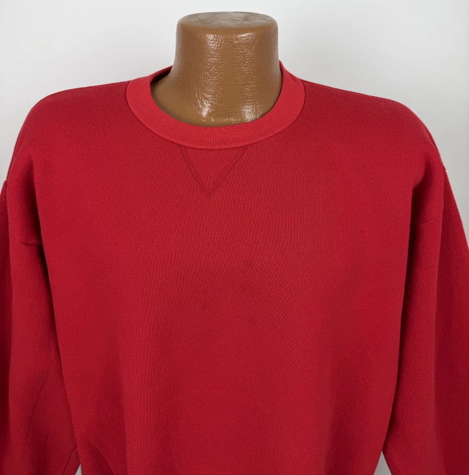 Sudadera Soffe De Colección Años 90 Para Hombre Grande Roja En Blanco Cuello Redondo Minimalista Preppy Foto 2 de 4