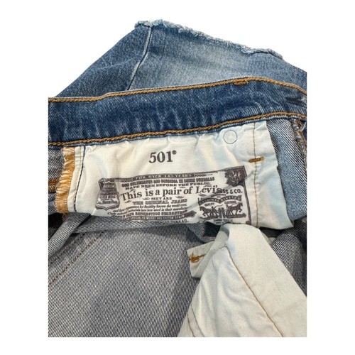 Levis 501 Denim Shorts High Waisted Button Fly Distressed Blue W29 - Picture 4 of 5