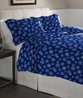 Flannel Oversized Duvet Set, King, Snow Flakes Navy