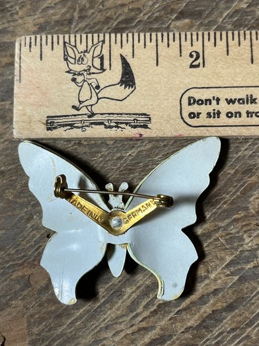 Vintage Brooch Butterly, Signed w W Germany, Enamel Yellow & Green Butterfly Pin - Picture 5 of 6