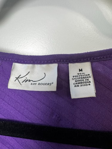 Blusa para mujer Kim Rogers manga 3/4 pulóver con volantes plisada brillo púrpura M - Imagen 3 de 5