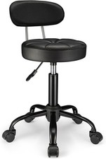PU Leather Rolling Stool with Back Support Height Adjustable one size, Black