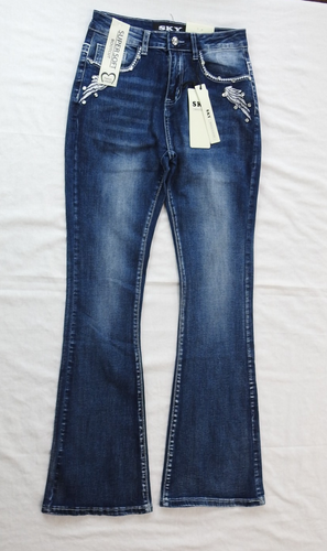 New Sky Premium Women's Western Flared Jeans Sz 7 Angel Wings Skull Y2K - Picture 2 of 12