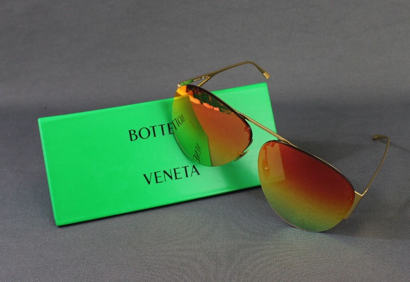 Bottega Veneta Gold Tone Metal Pink Green Mirrored Aviator Sunglasses BV1066S