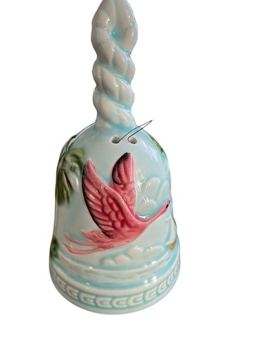 Vintage Porzellan Glocke Florida türkis grün Flamingo Dauphin GF Japan - Bild 4 von 6