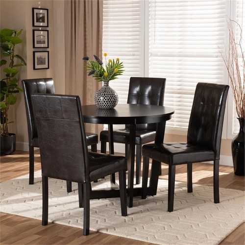 Baxton Studio Vida Dark Brown Faux Leather Upholstered Wood 5-Piece Dining Set - Picture 7 of 9