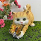 Resin Cat Statue with Solar Butterfly Garden Light for Outdoor Decoration