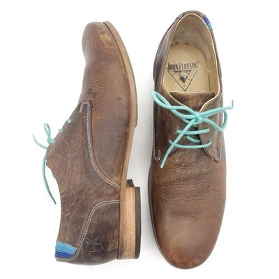 John Fluevog CBC Radio Derby Oxford Shoes Brown Leather Turquoise Men s Size 8