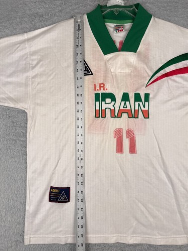 Vintage Iran Football Jersey Adult Large White Khodadad Azizi #11 1998 World Cup - Picture 10 of 14