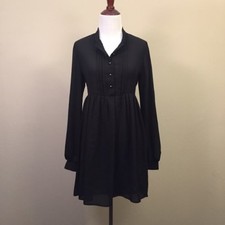 Nasty Gal Women's Black Dress Long Sleeved Buttons Career Party Sheer Size Small