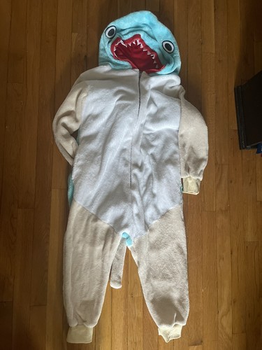 Shark Jaws Fins Kids M Medium plush pajama w/pockets Halloween Costume - Picture 3 of 8