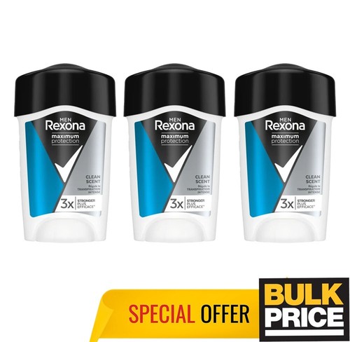 Rexona Men MaxPro Clean Scent Deodorant Cream Stick 96H Sweat Protection 3-Pack - Picture 3 of 6