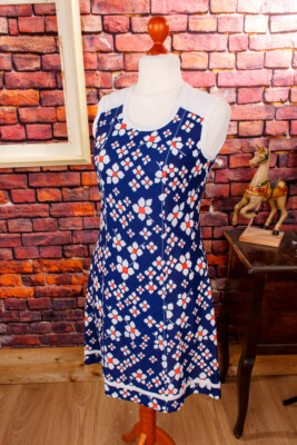 Vintage orig 60er Minikleid Kleid kurz blau Blumen FIGURA SUN PARTY 40