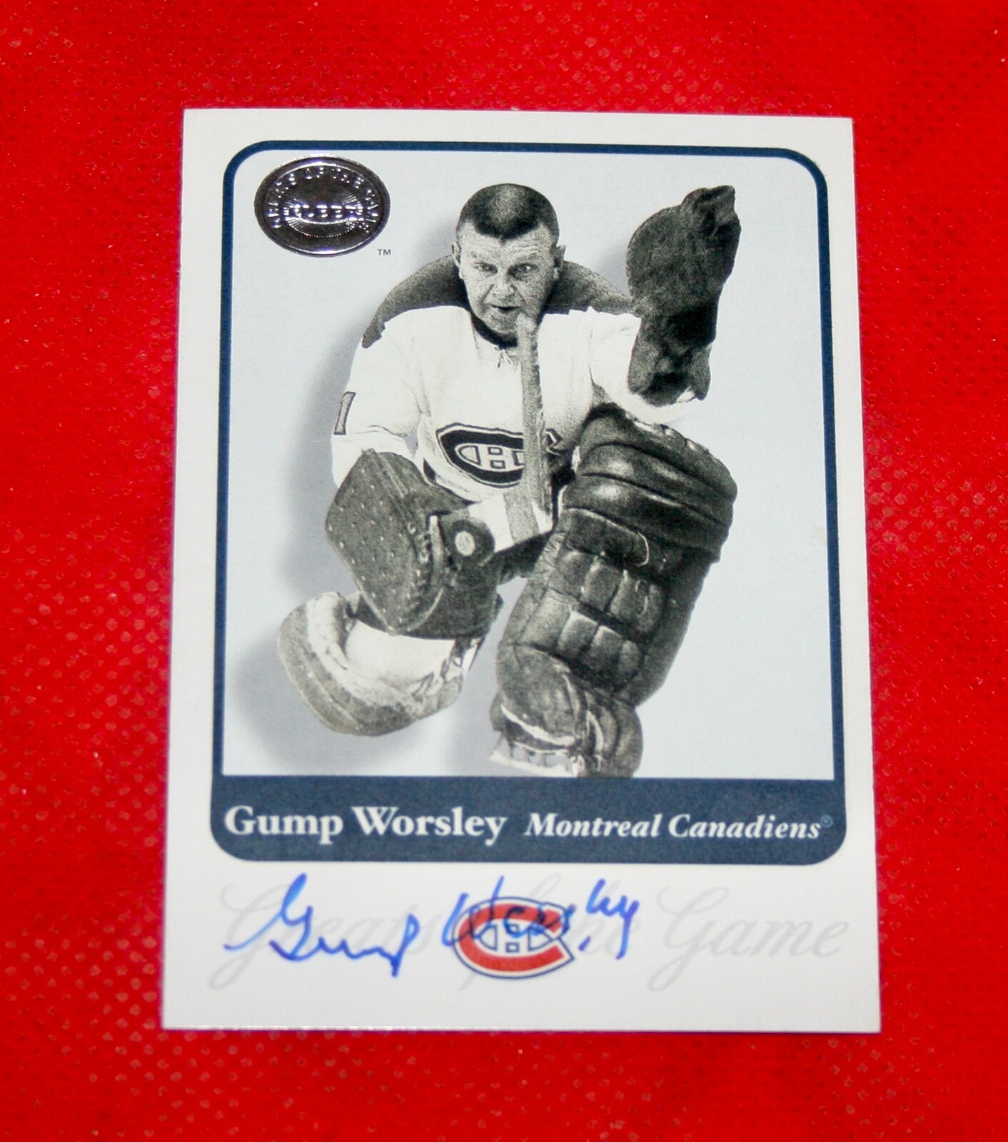 Canadien Gump Worsley Signed 2001 Fleer Greats Of The Game Card #88