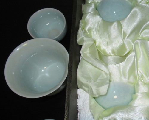 10 PIECE LONGQUAN FEITIAN CELADON PORCELAIN TEA SET USED STAINS WITH STORAGE BOX - Picture 7 of 9